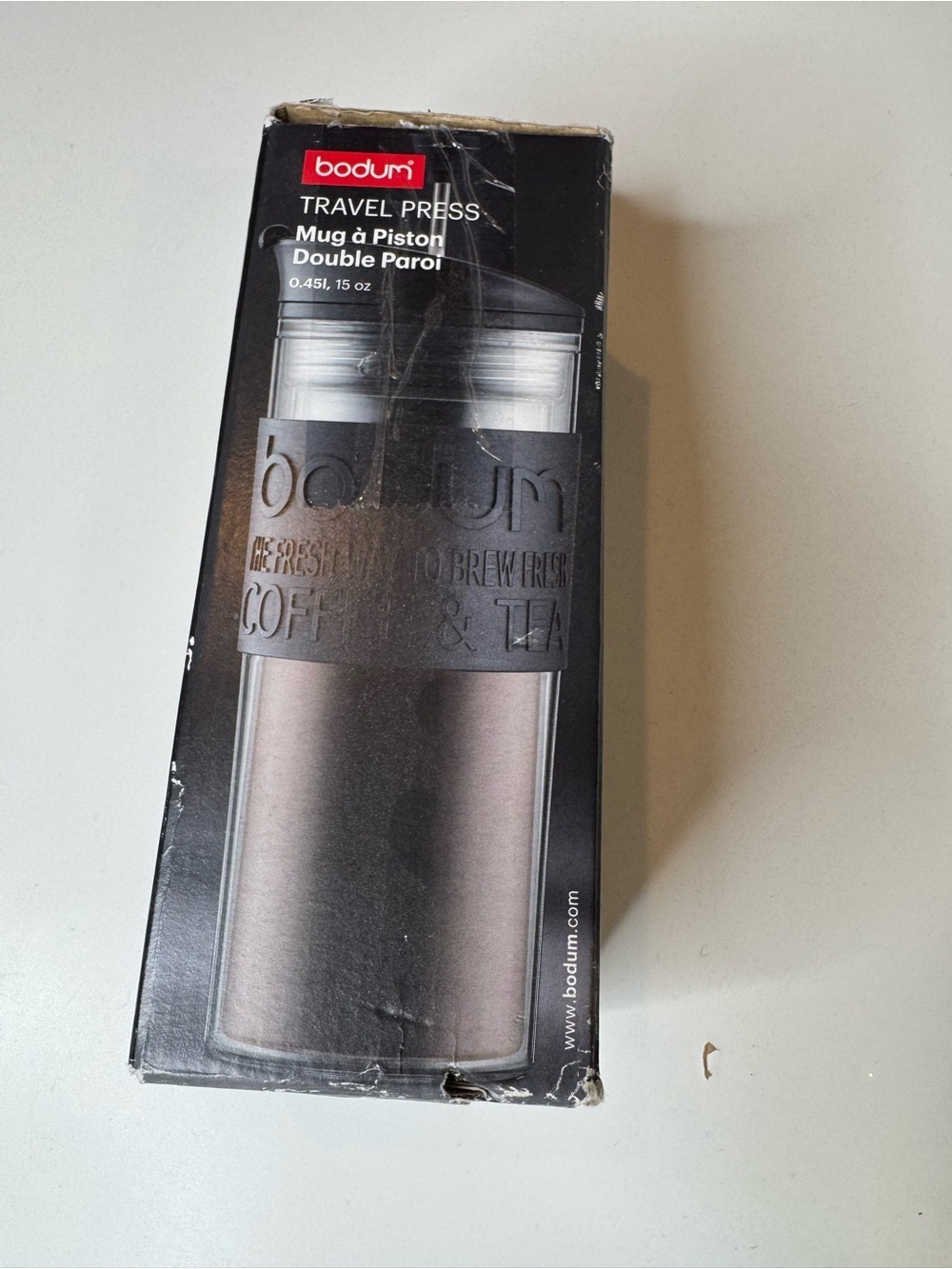 Bodum Travel Press Coffee Mug 15 oz Double Wall French Press Travel Mug